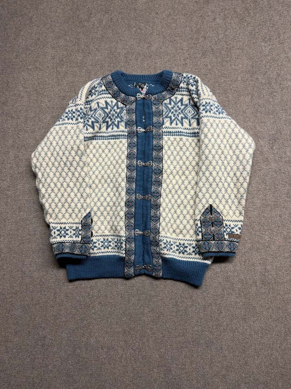Dale of Norway Vintage Fair Isle Wool Cardigan Blue White
